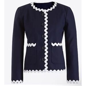 J.Crew factory rick rack trim white navy blue blazer jacket linen cotton blend 2